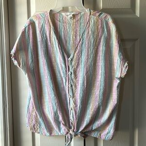 Vertical stripe 100% cotton summer bottom tie shirt